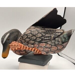 Mallard Duck‎ Wood Hand Painted with Detail Rustic Cabin Decor Vtg